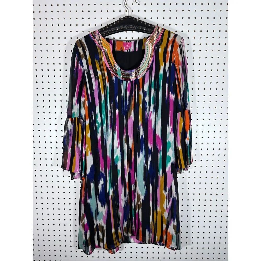 Trina Turk x INC Multi-color Embellished Collar Shift Mini Dress size M